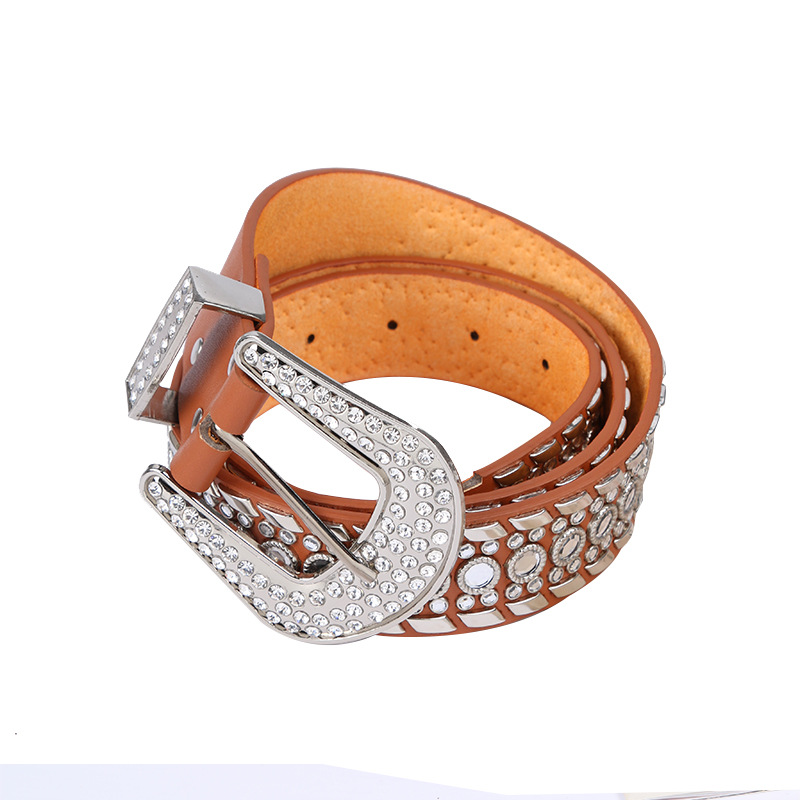 Transfronterizo europeo y americano hombres y mujeres cinturón con agujero de aire jeans moda cinturón remache rhinestone con incrustaciones de cintura ancha