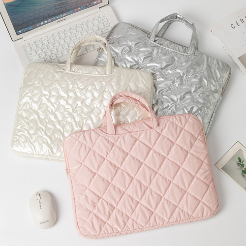 Laptop Bag Korean Version Ins Cotton Jacket Bag New Checkered Large Capacity Notebook Tote Bag iPad Inner Bag