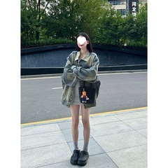 美式春秋复古炸街牛仔外套设计秋季新款宽松工艺水洗夹克质感上衣