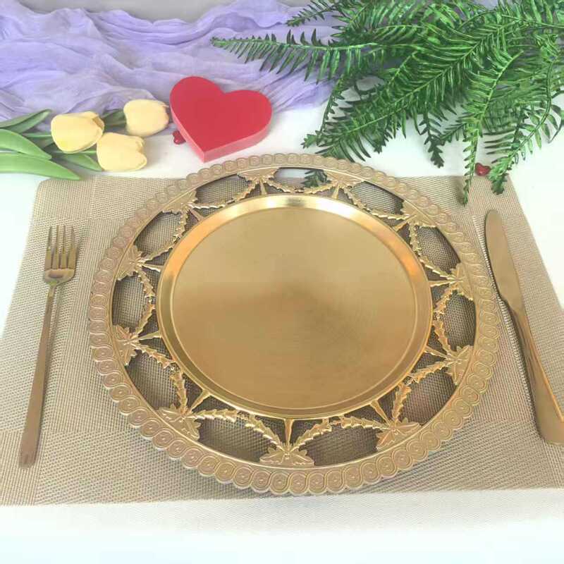 Foreign Trade Charger Plates, High-End Elegant Gold Flower-Decorated Plates for Hotel Weddings and Parties Foreign Trade Charger Plates, High-End Elegant Gold Flower-Decorated Plates for Hotel Weddings and Parties