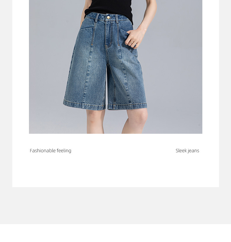 Quần short denim ống rộng cạp cao Xingge dáng suông mùa hè — Màu xanh lam chi tiết 6