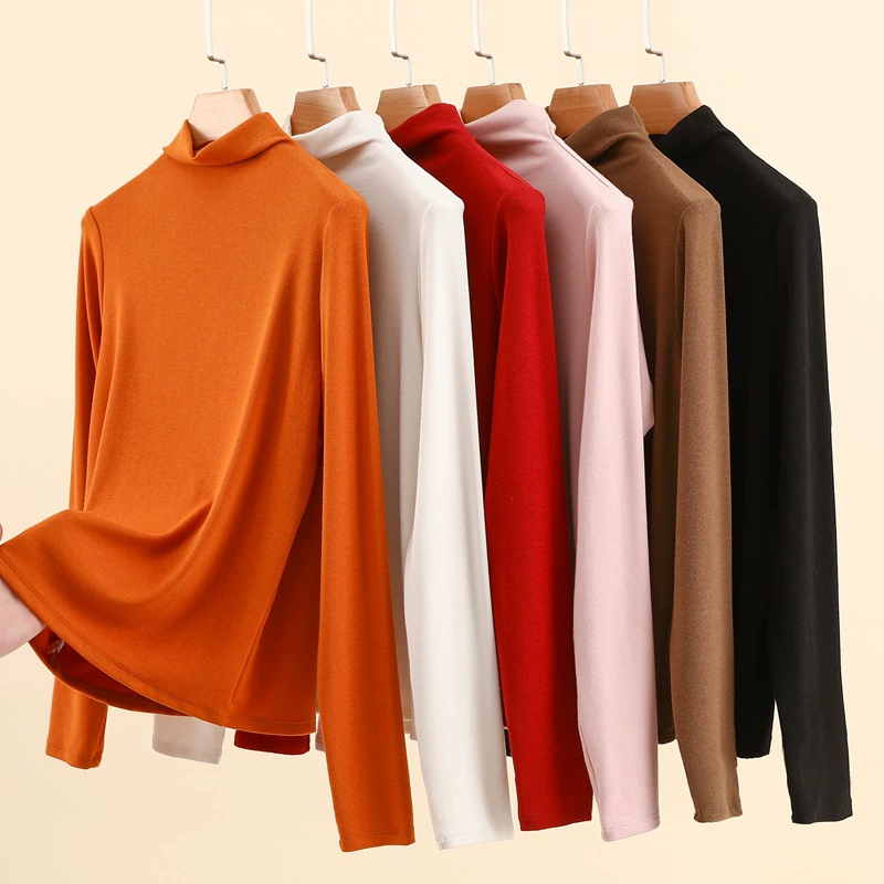 Кашемировый полувысокий воротник с длинными рукавами нижнее белье нижнее белье женская осенняя и зимняя одежда носить внутренний топ футболка 2024 новый стиль