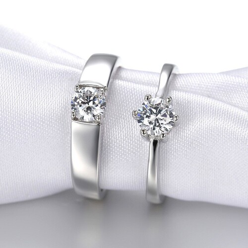 Cross-border Korean version of creative open wedding rings, men's and women's diamond rings, silver-plated couple rings