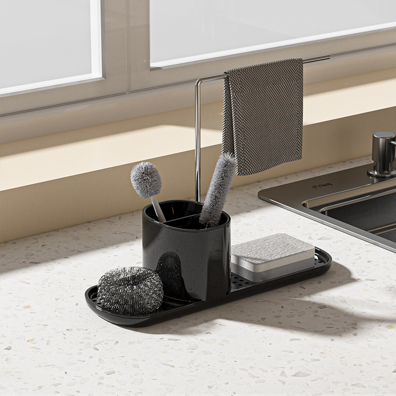 厨房置物架手动按压皂液盒不锈钢抹布架洗洁精出液器桌面肥皂盒