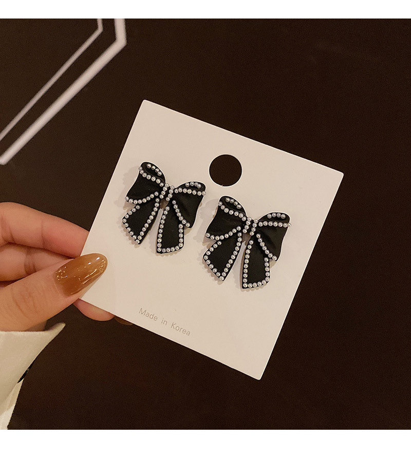 Korean pearl black bow earrings wholesalepicture2