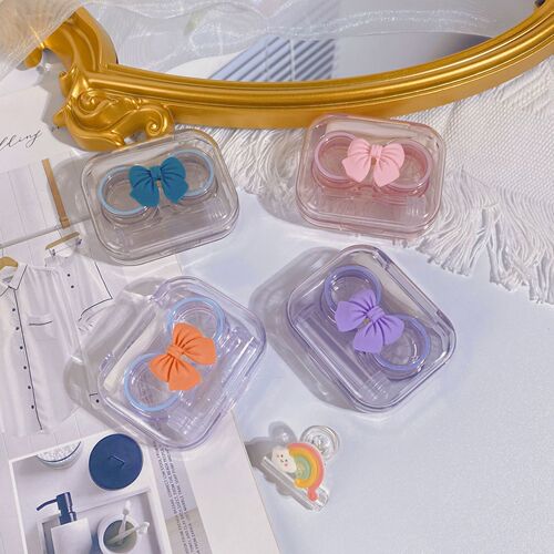 Contact lens case portable ins bow transparent contact lens case female cute Japanese style portable compact companion box