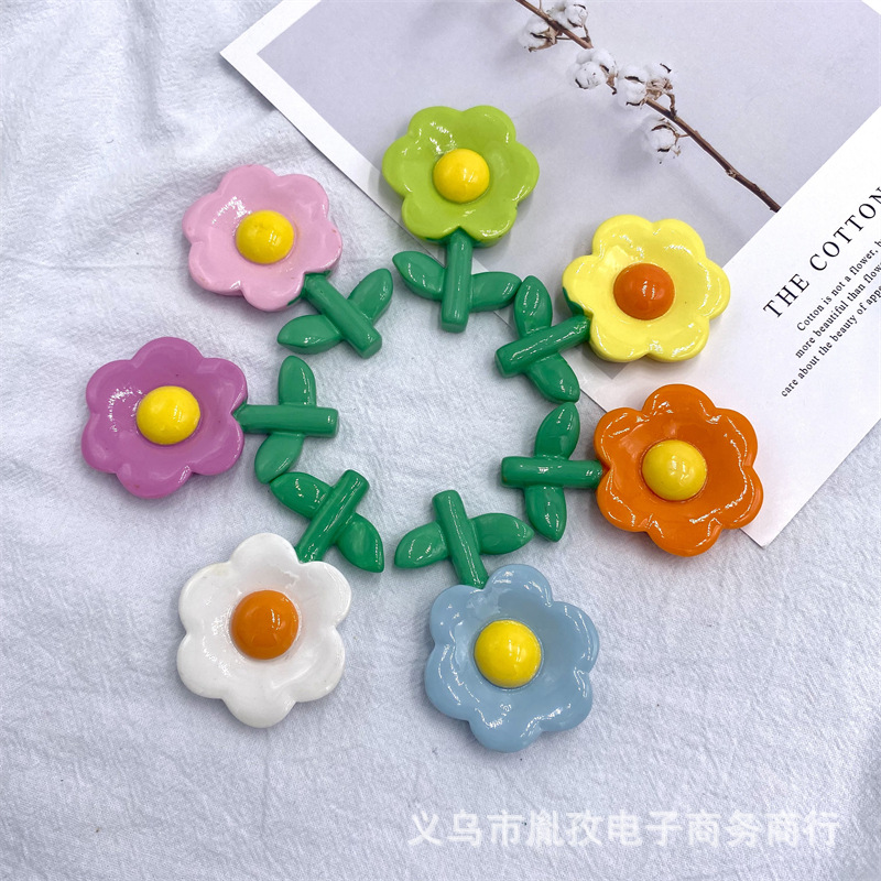 Nuevo girasol DIY crema pegamento teléfono caso horquilla refrigerador pegatina joyería resina accesorios coloridos flores tridimensionales