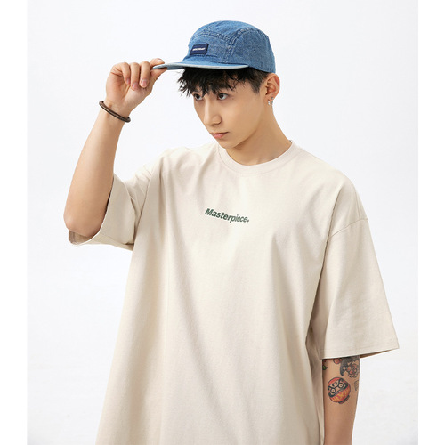 Kang Road Men's and Women's Pure Cotton Basic Letter Print T-Shirt Couples Summer Loose Round Neck T-Shirt