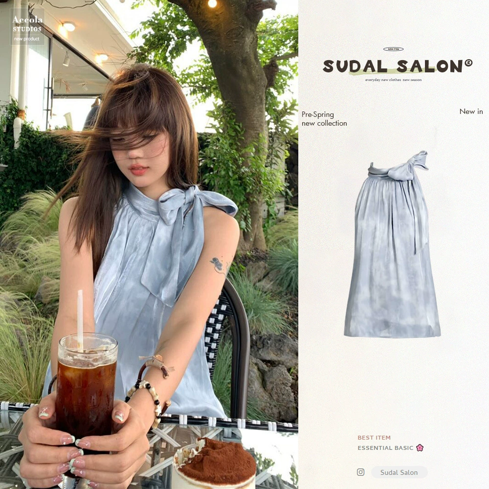 Летний топ с бантом и лямкой на бретельках, миниатюрный, без рукавов, свободный, шикарный атласный жилет с открытыми плечами на подтяжках