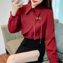 新中式国风衬衫女秋冬款加厚新年红色衬衣设计感小众盘扣漂亮上衣