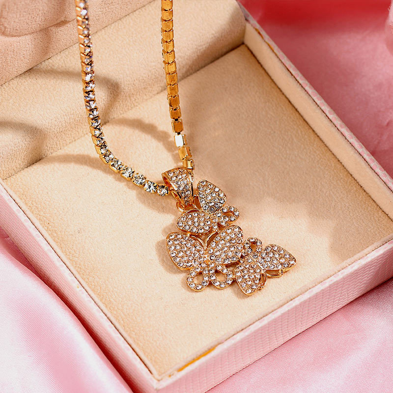 Fashion Butterfly Alloy Inlay Womenu0027S Pendant Necklace 1 Piece