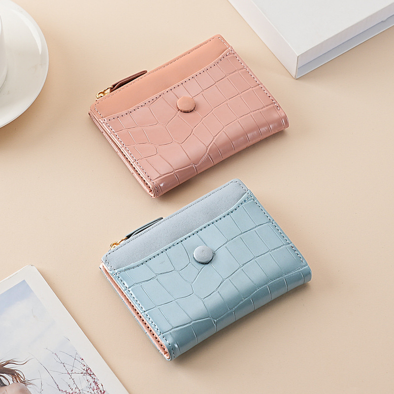 Nuevo monedero de cambio corto y simple transfronterizo, bolsa de monedas con cremallera mini ultra delgada multi-tarjeta bolso de botón de billetera