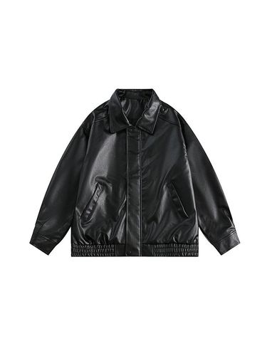 American street-style PU leather jacket for men, autumn trendy brand retro motorbike suit, loose men's leather coat