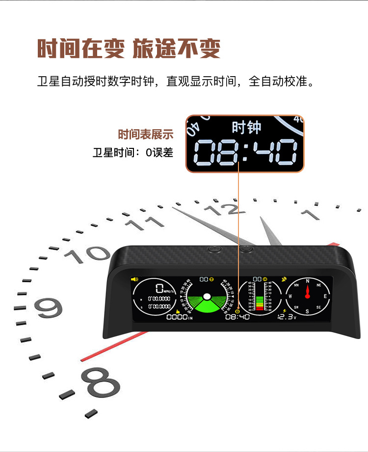 GPS car HUD head-up display, altitude compass, off-road vehicle horizontal slope balancer
