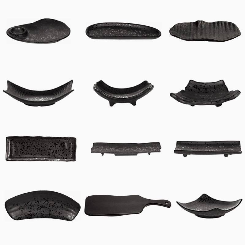 Меламиновая черная посуда, имитируемый фарфором, матовый брызги, запекание, жаркое, горячий горшок, салат, салат, западная тарелка