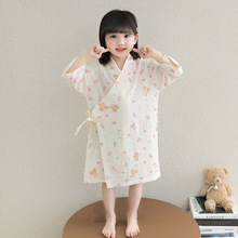 女童2026新款夏季卡通睡袍可爱小熊小兔家居服舒适透气儿童浴童装