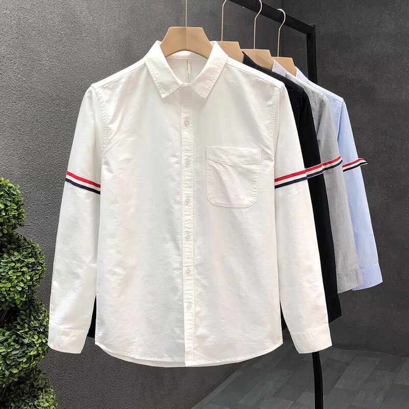 Tb Jl Couple Style Long-Sleeved Shirt Pure Cotton Sweat-Absorbent Oxford Double-Sleeved Webbing Casual Work Clothing New Men's Shirt
