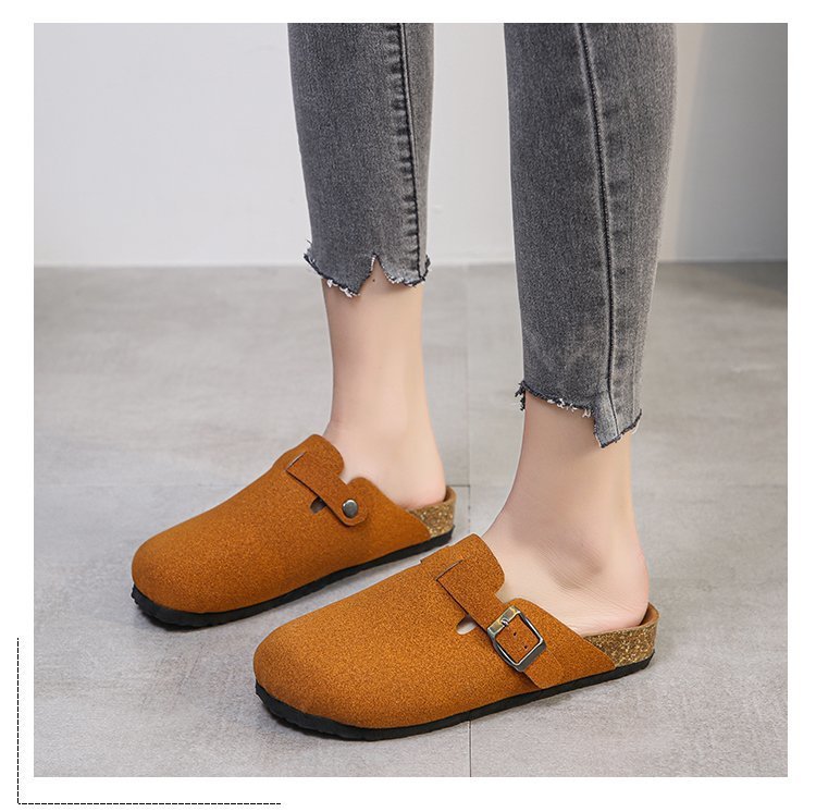 Spring 2021 European and American retro Baotou half-slipper women's cork flat flat large size casual one-step lazy lady's slipper undefined