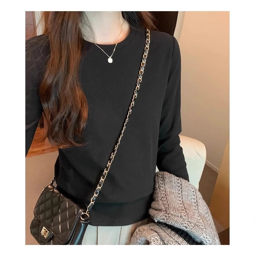 Pesada camiseta de base negra de terciopelo alemán de doble cara para mujeres otoño y invierno nuevo estilo coreano de terciopelo de doble cara grueso camiseta de manga larga image 5