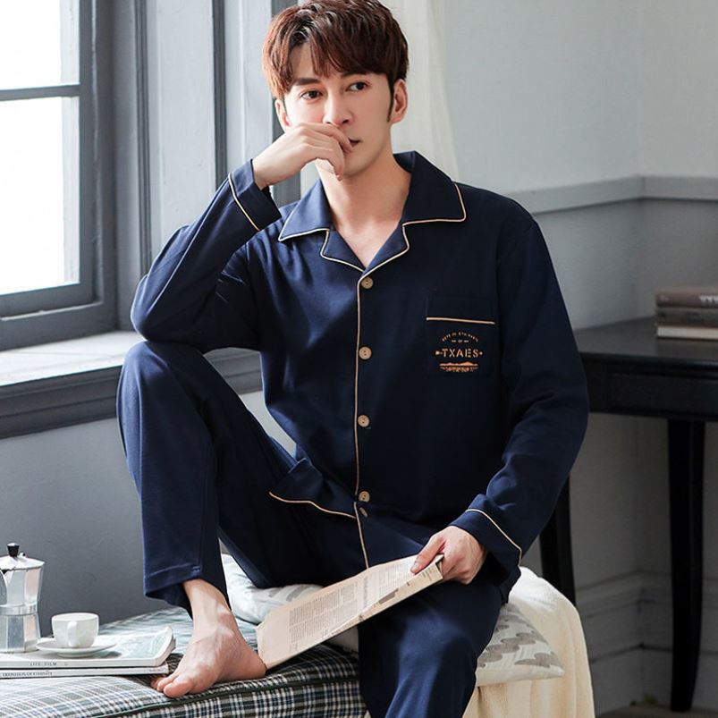 Pijamas de los hombres de primavera y otoño de manga larga más el tamaño de algodón de doble cara cardigan traje 5XL Otoño e Invierno ropa de abrigo homewear