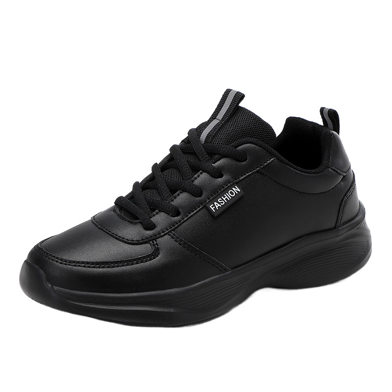 Zapatillas de otoño, cuero para mujer, suela gruesa impermeable, cómoda, cocina KFC completamente negra, antideslizante, zapatos de mujer de trabajo