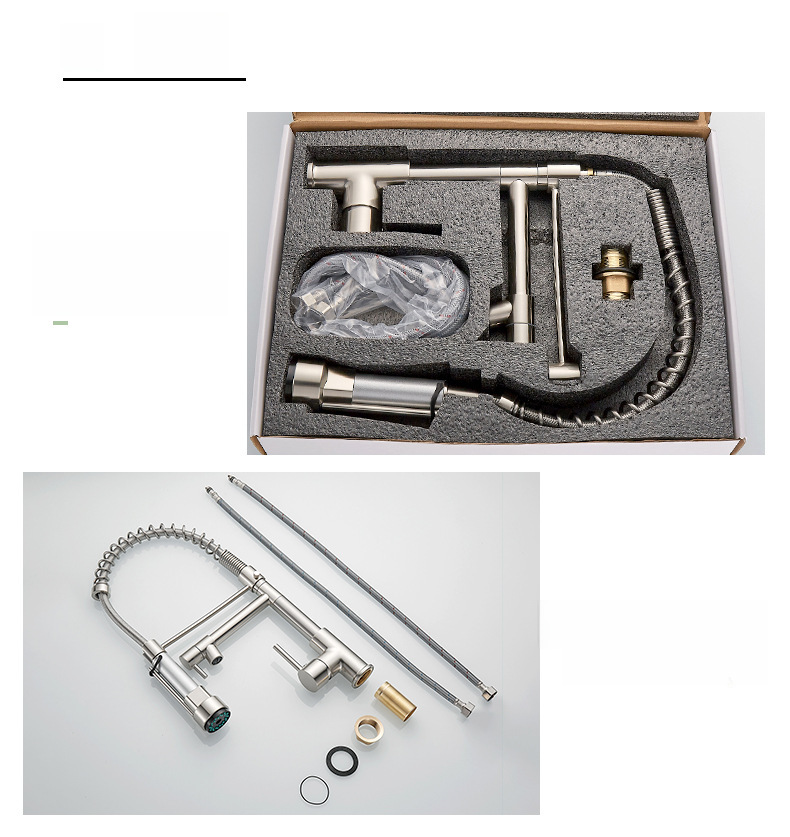 Cross-border commodity all-copper nickel wire drawing dual-function kitchen spring faucet hot and cold water rotating black drawing faucet