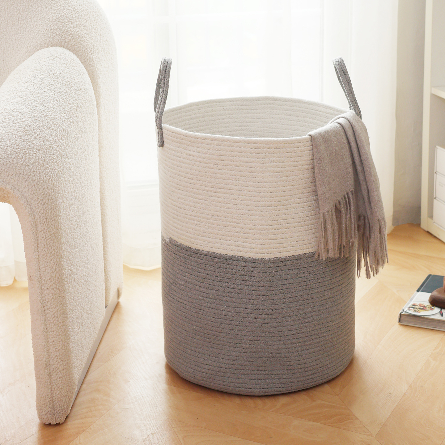 Cross-Border Hot High-Tube Cotton Rope Dirty Clothes Basket, Bedroom Clothes and Sundries Storage Basket, Hardened Cotton Rope Laundry Basket