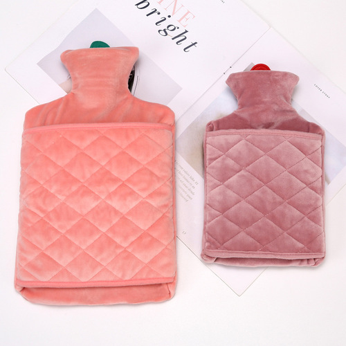 New velvet bag rubber hot water bag soft skin-friendly velvet hot water bag creative winter warm hand anti-freezing hot water bag