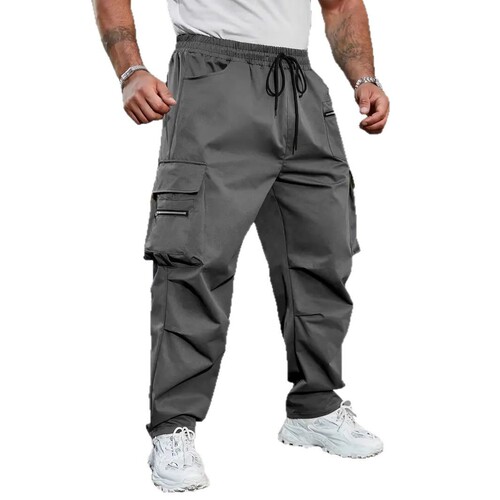 2025 Cross-border New Men's Outdoor Workwear Pants Loose Sports Casual Multi-Pocket Functional Elastic Cord Zipper