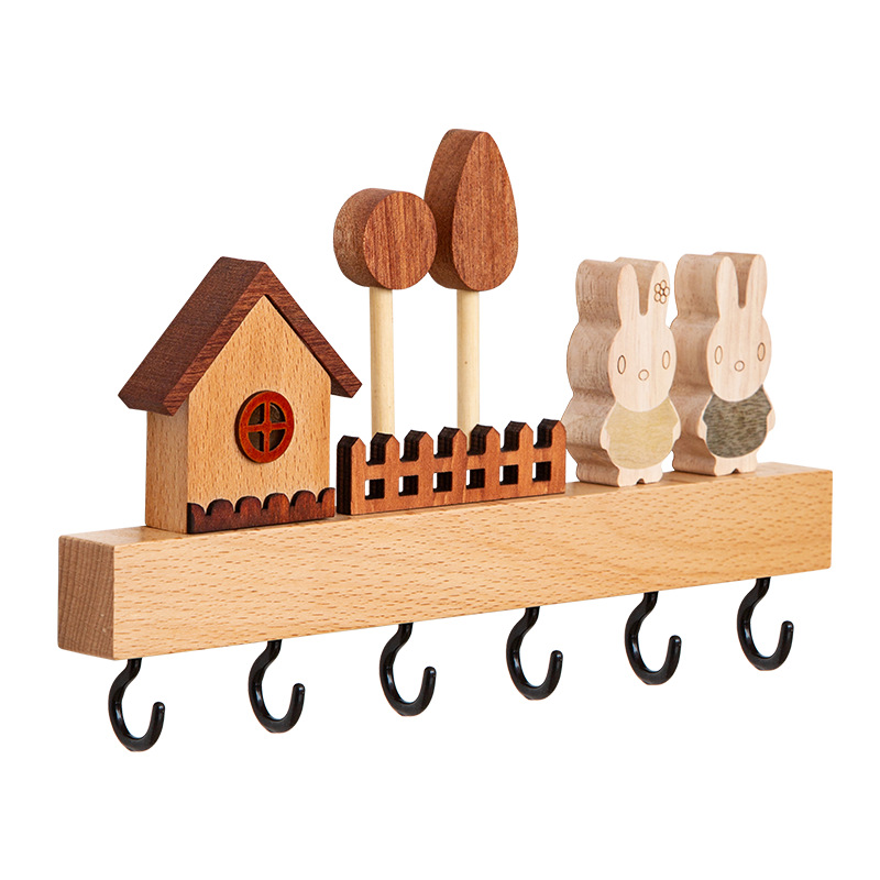 Creativo nórdico clave gancho pared haya pasillo decorativo clave rack de almacenamiento montado en la pared Punch-libre puerta de entrada