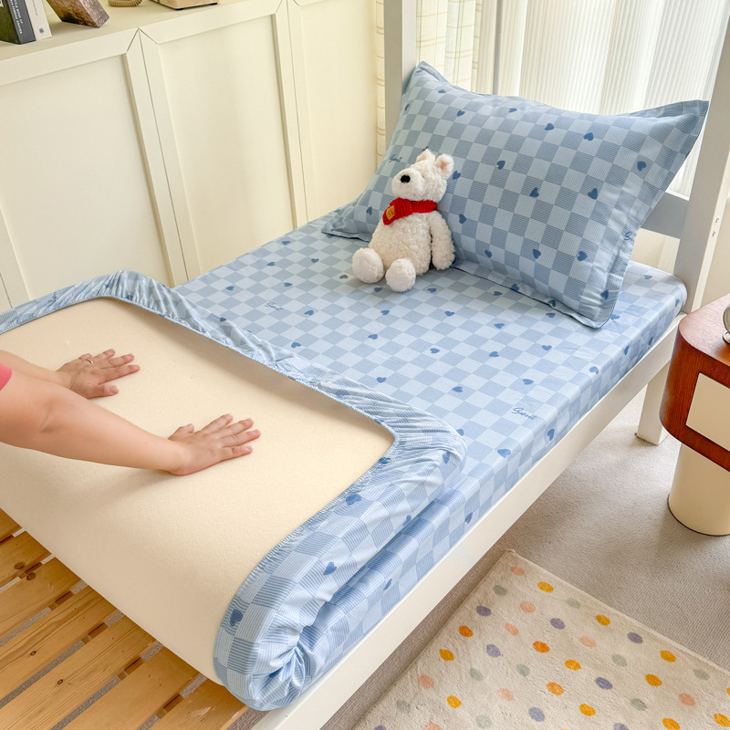 Colcha de cama con estampado de algodón puro, funda de cama para dormitorio de estudiantes de una sola pieza, funda protectora de colchón, juego de tres piezas con todo incluido