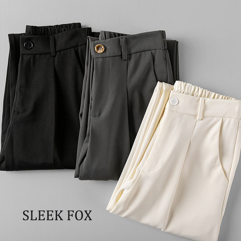Pantalones finos de verano para hombres rectos sueltos japoneses de color sólido simple drapeado casual de alta gama pantalones de traje beige image 3