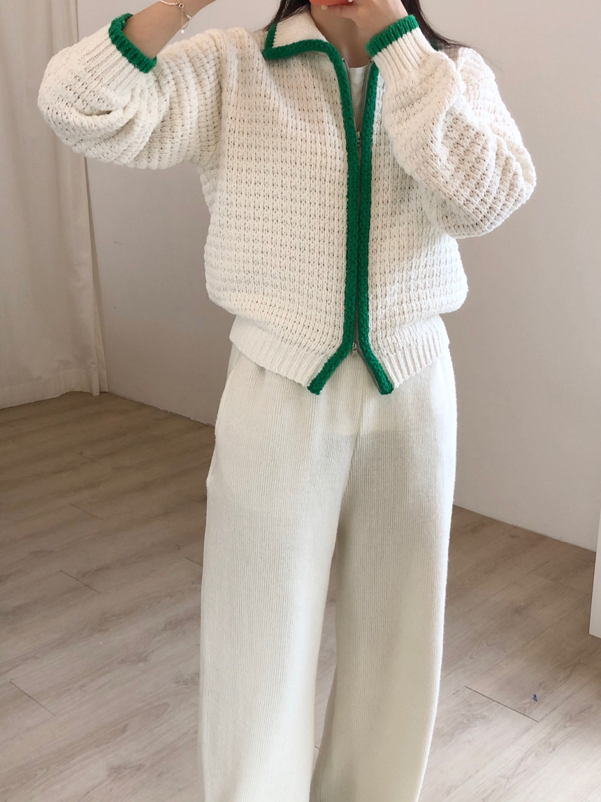 Contrast Thick Needle Zipper Cardigan Sweater Coat