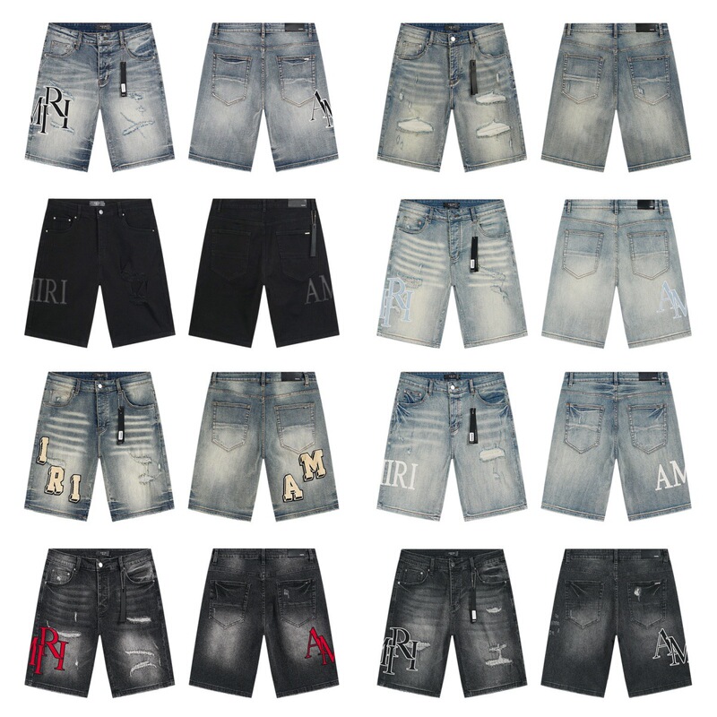Foreign Trade Cross-Border European and American Trendy Brand Amirili Hiphop Amiri Hip-Hop Distressed Denim Shorts Foreign Trade Cross-Border European and American Trendy Brand Amirili Hiphop Amiri Hip-Hop Distressed Denim Shorts