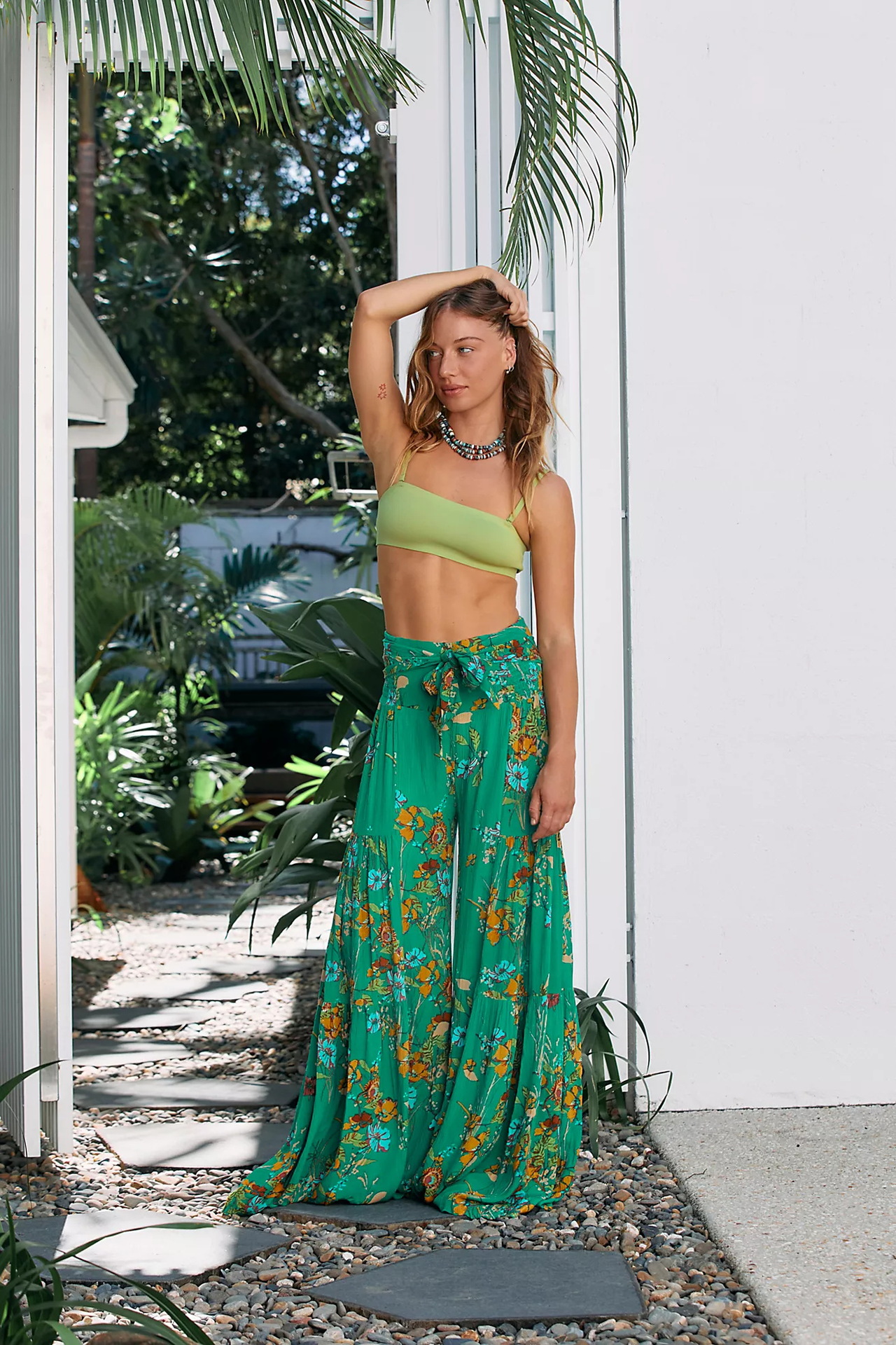 printing loose beach wide-leg strappy pants NSMID128555