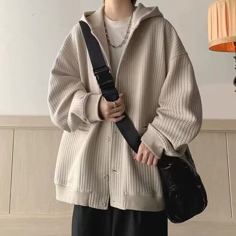 Трансграничный дизайн с капюшоном кардиган свитер мужской прилив весна и осень американский повседневный ретро oversize свободная куртка