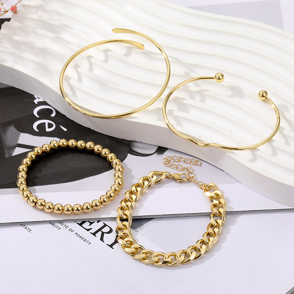 Retro Chain Bangle Bracelet Simple Open Stacking Hand Jewelry_voghion.com