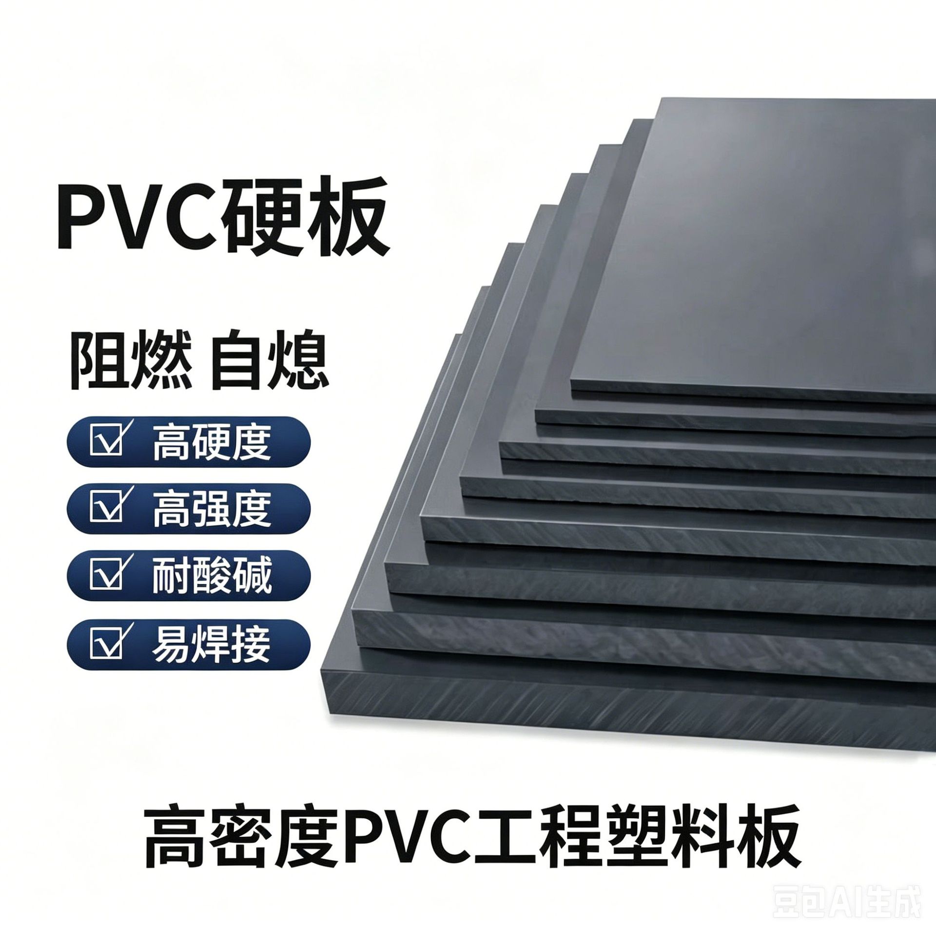 工程塑料PVC板深灰色PVC板材UPVC塑料棒高密度聚氯乙烯板阻燃