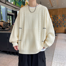 NASA韩版潮流个性针织男士秋冬大码麻花编织加绒加厚长袖圆领毛衣