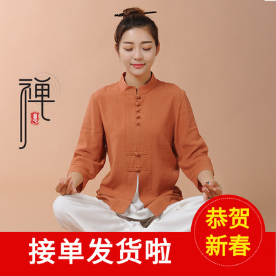Concentrated benefits 6077 outdoors motion Tai Chi clothes Cotton and hemp Yoga suit Women's wear Buddhist clothes Buddhist mood meditation suit Large