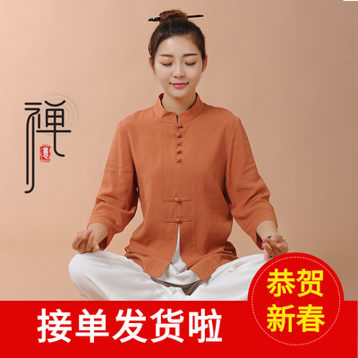 浓惠6077户外运动太极服棉麻瑜伽服女装居士服禅意禅修服套装大码