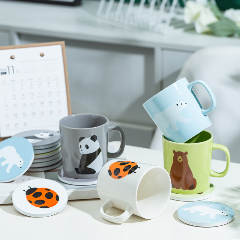 Taza de cerámica de dibujos animados original Taza de un bocado Taza de agua ecológica Taza de animal lindo Taza de desayuno con LOGO impreso