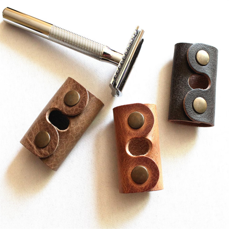 Safety razor head protective leather cover PU leather double edge safety razor box accessories butterfly razor box