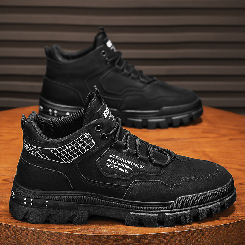 2024 otoño nuevo cuero empalmado letras impresión de suela gruesa zapatos de martin para hombre al aire libre zapatos de hombre