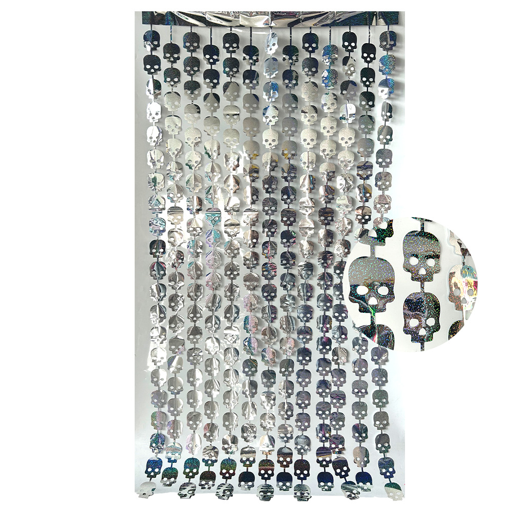 Transfronterizo 2m murciélago cortina de seda de lluvia Halloween nuevo producto decoración fiesta suministros láser calabaza araña esqueleto cortina de seda de lluvia