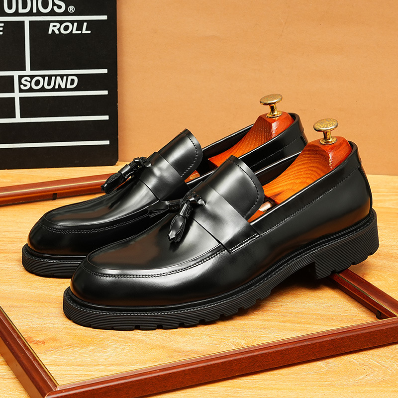 [Full] Business Casual Leather Shoes for Men, Genuine Leather Soft Leather Loafers, Thick-Soled Glossy Slip-On Formal Men's Shoes