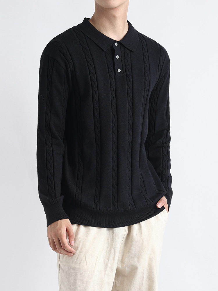 Polo de cuello a rayas de torsión para hombre lujo ligero de manga larga de alto nivel de negocios casuales suéter de punto para hombre