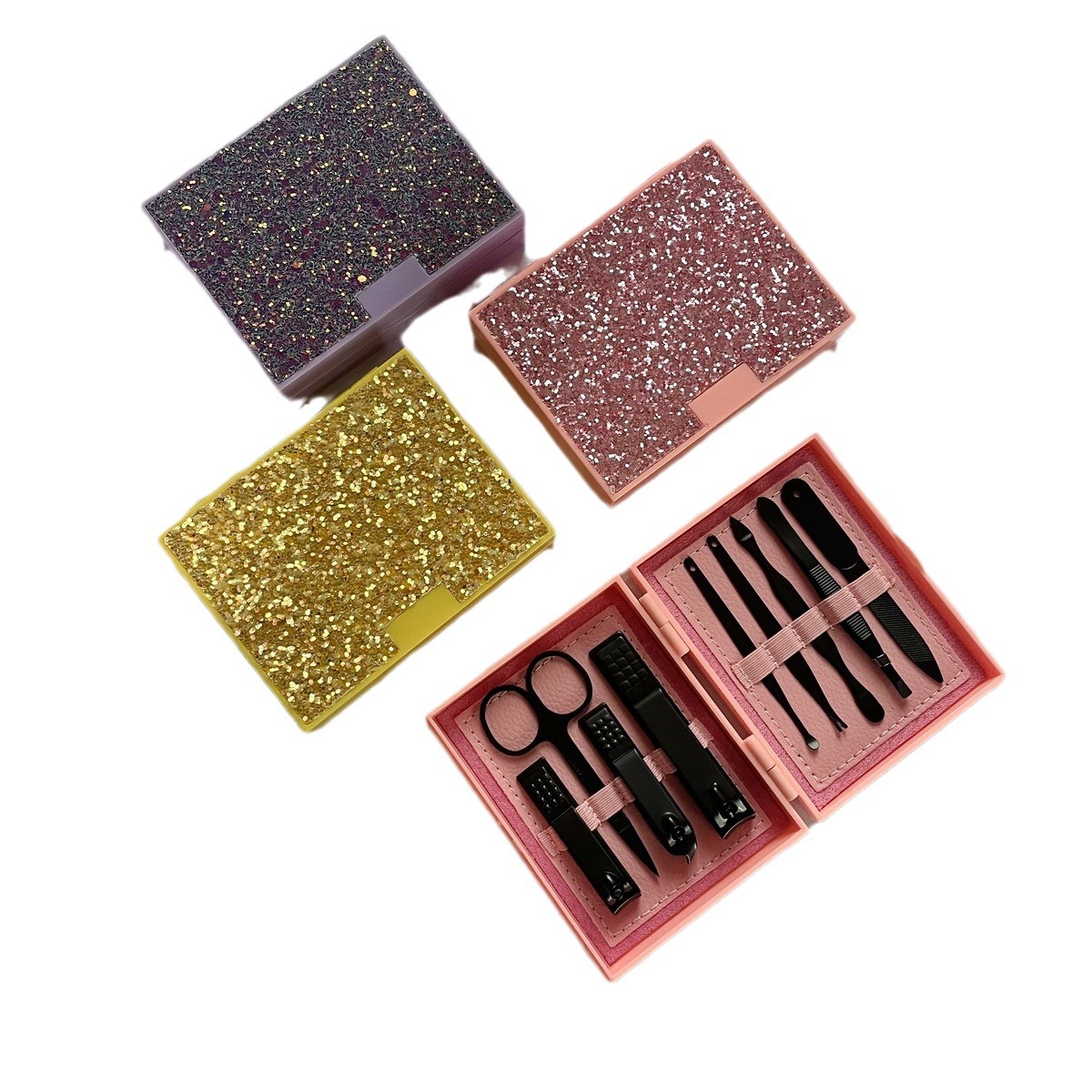 Sınır ötesi tırnak makası komple set, logo parıltılı tırnak sanat araçları tırnak makası hediye kutusu dekorasyon tırnak dokuz parçalı set yapmak için kullanılabilir