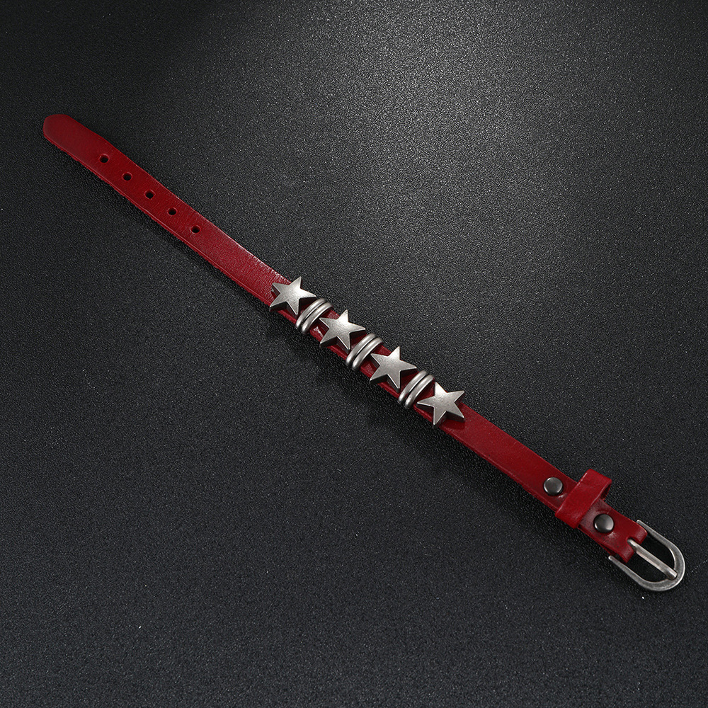 Pulseira de couro com pentagrama para homem estilo punk_voghion.com