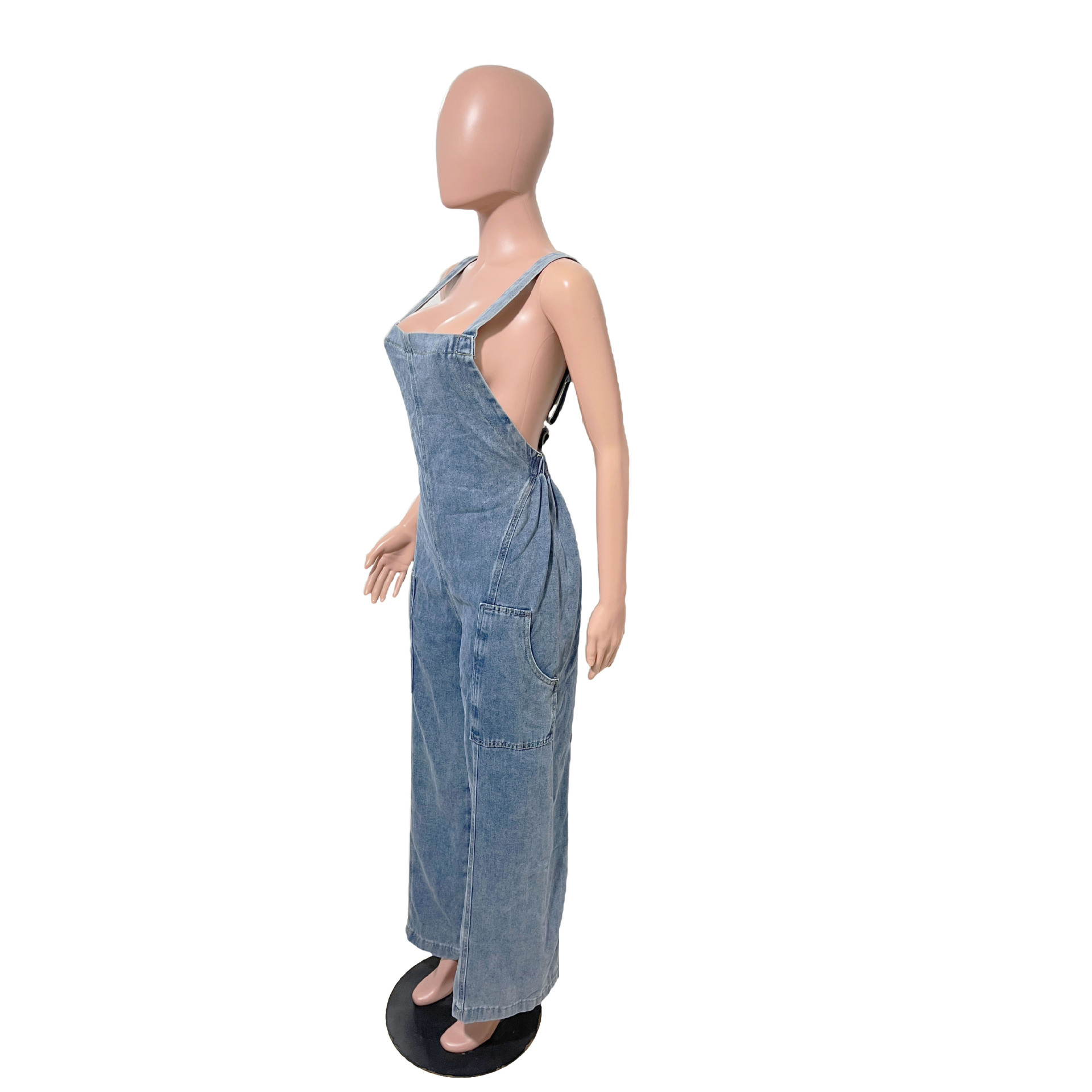 Dam denim jumpsuit med vida ben i amerikansk stil_voghion.com